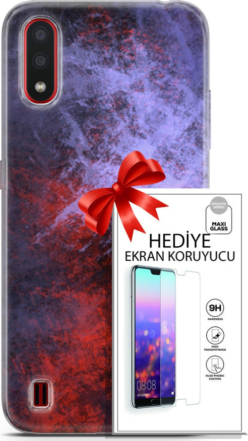 Samsung Galaxy A01 Kılıf Orijinal Seri Nature 18 Karışık Parlak Kılıf + Ekran Koruyucu Full Koruma