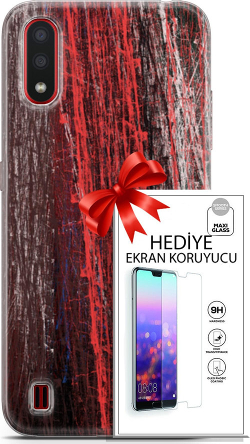 Samsung Galaxy A01 Kılıf Orijinal Seri Nature 22 İzler Kap + Ekran Koruyucu
