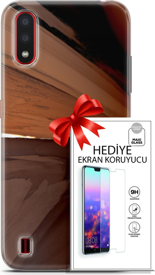 Samsung Galaxy A01 Kılıf Orijinal Seri Nature 01 Kahverengi Tonlar Telefon Kılıfı + Ekran Koruyucu