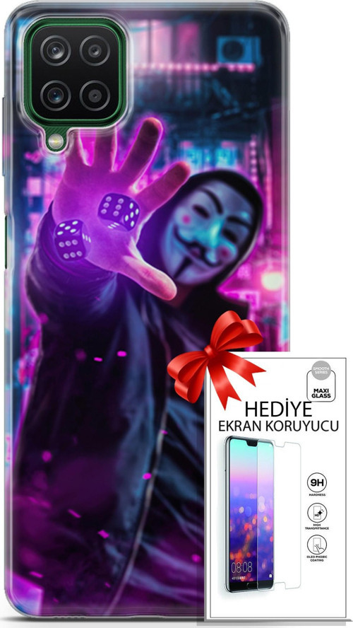 Samsung Galaxy A12 Kılıf Orijinal Seri Algorand 04 Zarlar Silikon Kılıf + Ekran Koruyucu Full Koruma