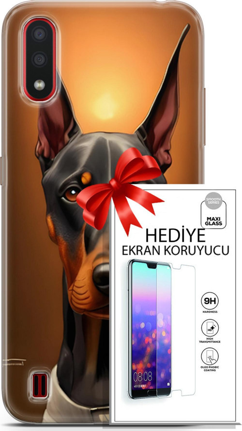 Samsung Galaxy A01 Kılıf Orijinal Seri Dogs 03 Doberman Arka Kapak + Ekran Koruyucu