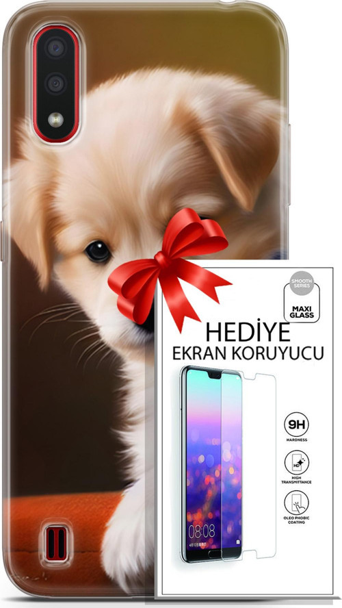 Samsung Galaxy A01 Kılıf Orijinal Seri Dogs 15 Kaniş Yavru Kalın Silikon + Ekran Koruyucu