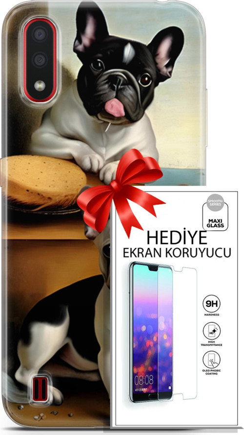 Samsung Galaxy A01 Kılıf Orijinal Seri Dogs 28 Fransız Bulldog İz Bırakmayan Kılıf + Ön Ekran Koruyucu