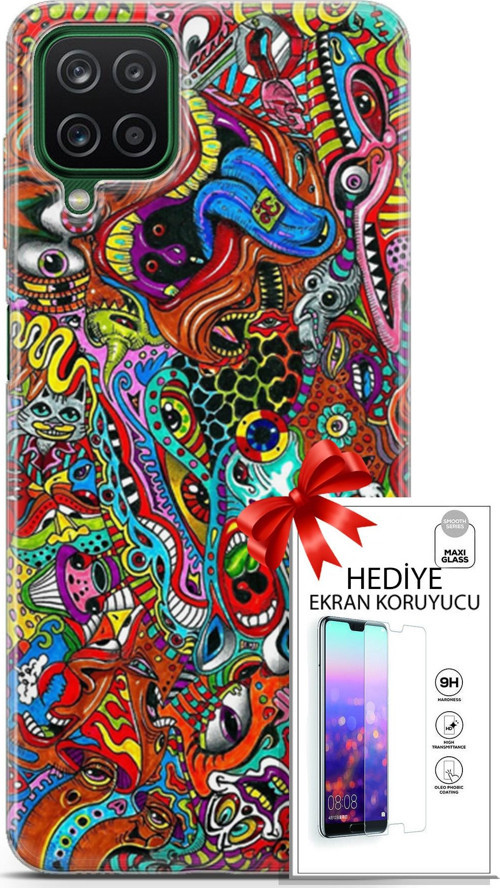 Samsung Galaxy A12 Kılıf Orijinal Seri Cardano 02 Grafitti Kapak Ve Ekran Koruyucu