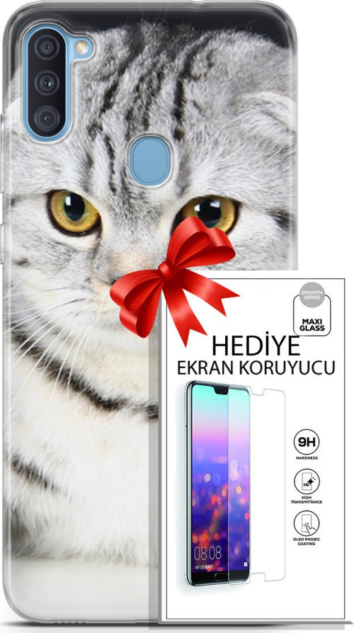 Samsung Galaxy A11 Kılıf Orijinal Seri Scotish-British 18 British Beyaz Parlak Kılıf + Ekran Koruyucu