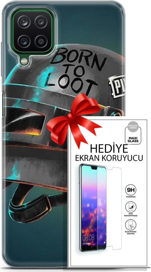 Samsung Galaxy A12 Kılıf Orijinal Seri Pubg 19 Born To Loot Tam Koruma Kılıf + Ekran Koruyucu