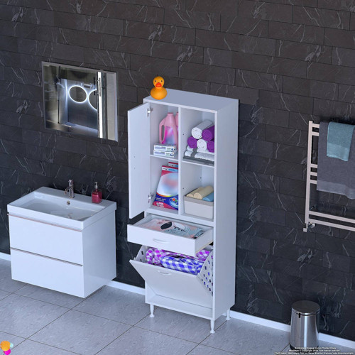 AFRA 60x173x32,5cm 1 Çekmece, 1 Göz Sepet, 1 Kapak, 4 Raf Dar Alan Banyo Dolabı