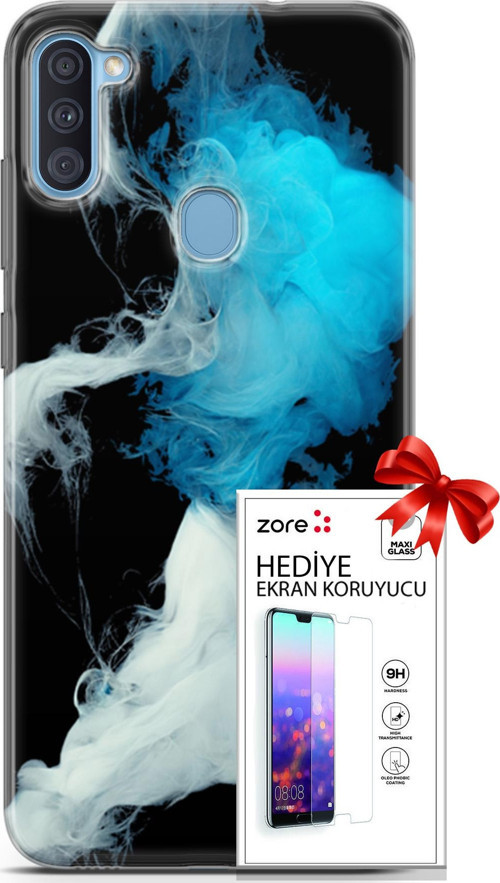 Samsung Galaxy A11 Kılıf Orijinal Seri Supers 06 Soyut Duman Koruyucu Kapak Ekran Koruyucu