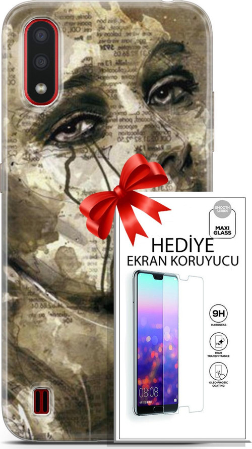 Samsung Galaxy A01 Kılıf Orijinal Seri Soul 17 Ağlayan Yüz Yumuşak Kılıf + Ekran Koruyucu
