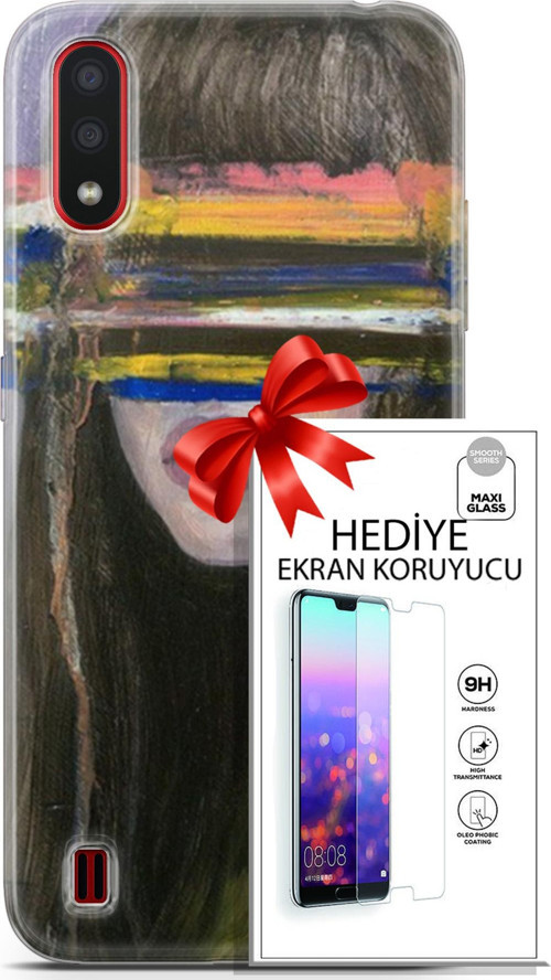 Samsung Galaxy A01 Kılıf Orijinal Seri Soul 21 Gözü Maskeli Darbe Önleyici Kapak + Ön Ekran Koruyucu