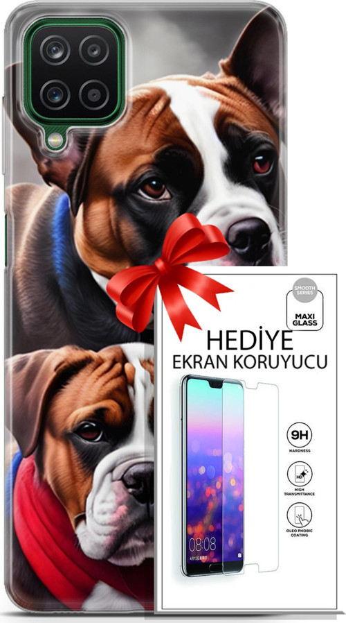 Samsung Galaxy A12 Kılıf Orijinal Seri Dogs 25 Alman Boksör Soyulmayan Kılıf + Ekran Koruyucu Full Koruma