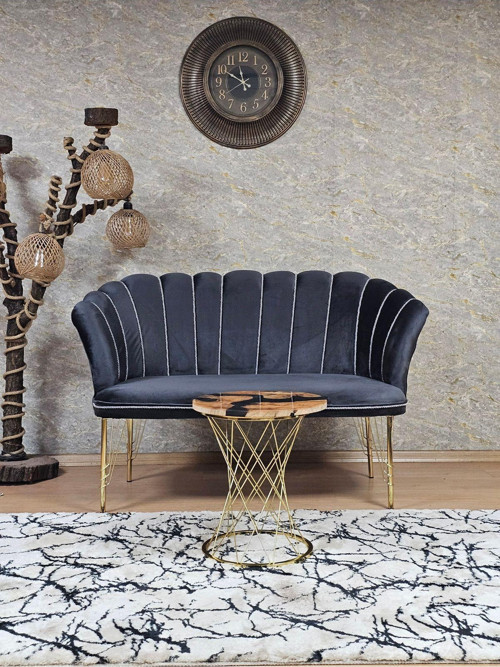 İkili Gold Kaplama Tel Ayak Papatya Çay Seti Koltuk Takımı , Balkon, Salon, Ofis, Cafe Koltuk Takımı FÜME Renk Tek Ebat Beden