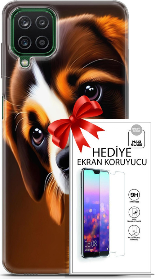 Samsung Galaxy A12 Kılıf Orijinal Seri Dogs 05 Üzgün Yavru Koruma Kılıfı + Ekran Koruyucu