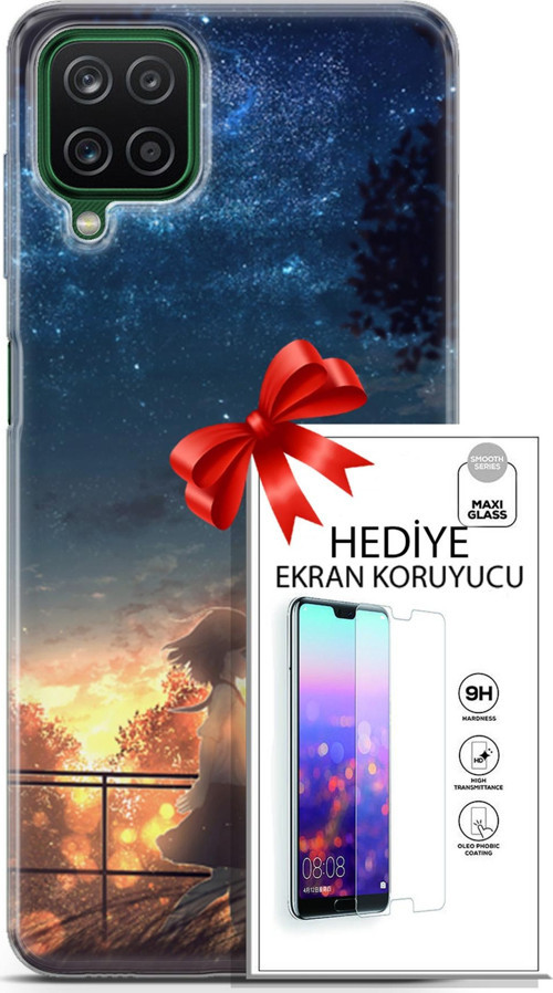 Samsung Galaxy A12 Kılıf Orijinal Seri Fantasy 21 Anime Yıldızlar Darbe Önleyici Kapak + Ön Ekran Koruyucu
