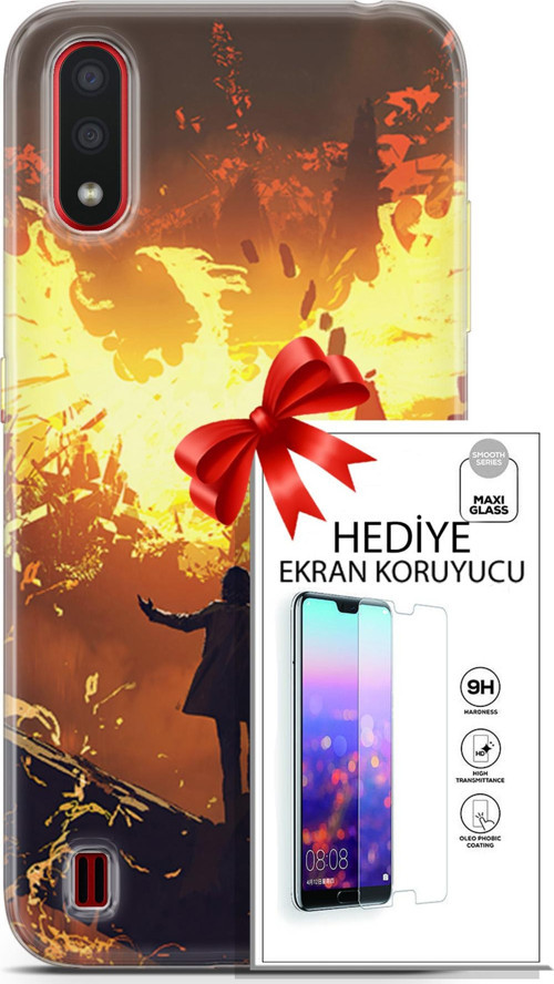 Samsung Galaxy A01 Kılıf Orijinal Seri Neo 13 Mor Panter Fortnite Case Kapak Ekran Koruyucu