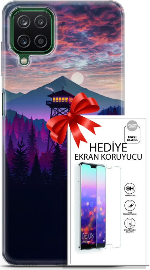 Samsung Galaxy A12 Kılıf Orijinal Seri Fantasy 17 Orman Kule Yumuşak Kılıf + Ekran Koruyucu