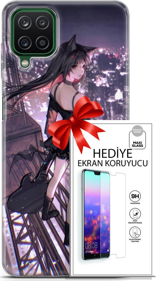 Samsung Galaxy A12 Kılıf Orijinal Seri Fantasy 20 Anime Çatıda Renkli Kılıf Ekran Koruyucu