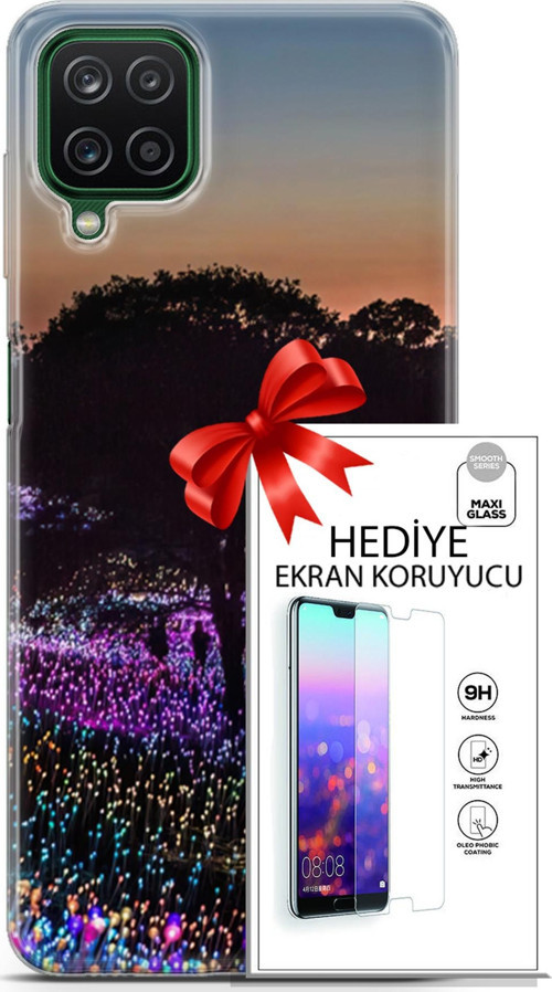 Samsung Galaxy A12 Kılıf Orijinal Seri Fantasy 11 Işıltılı Brookgreen 4K Baskılı Kılıf + Ekran Koruyucu