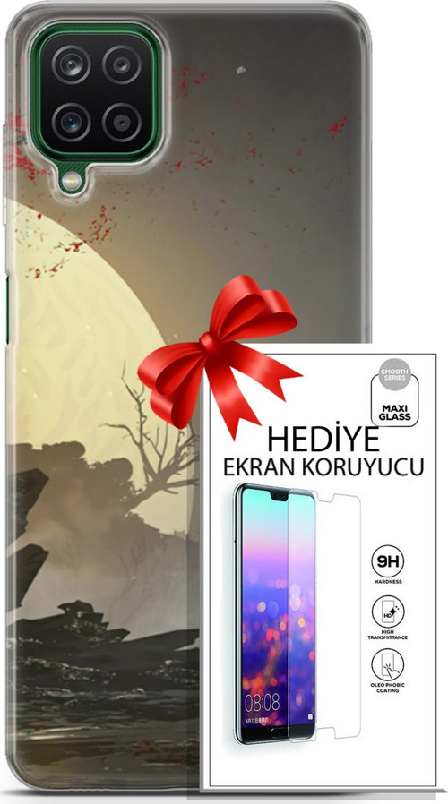 Samsung Galaxy A12 Kılıf Orijinal Seri Fantasy 29 Anime Savaşçı Leke Tutmaz Kapak + Ekran Koruyucu
