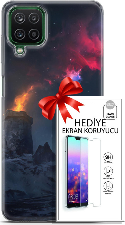 Samsung Galaxy A12 Kılıf Orijinal Seri Fantasy 28 Kuzey Işıkları İz Bırakmayan Kılıf + Ön Ekran Koruyucu