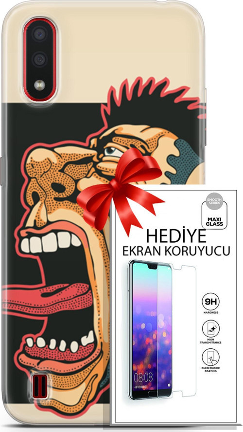 Samsung Galaxy A01 Kılıf Orijinal Seri Punky 11 Maymun 4K Baskılı Kılıf + Ekran Koruyucu Full Koruma