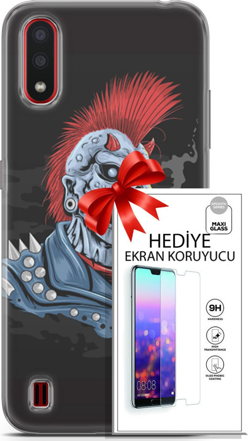Samsung Galaxy A01 Kılıf Orijinal Seri Punky 04 Punk Skeleton Silikon Kılıf + Ekran Koruyucu Full Koruma