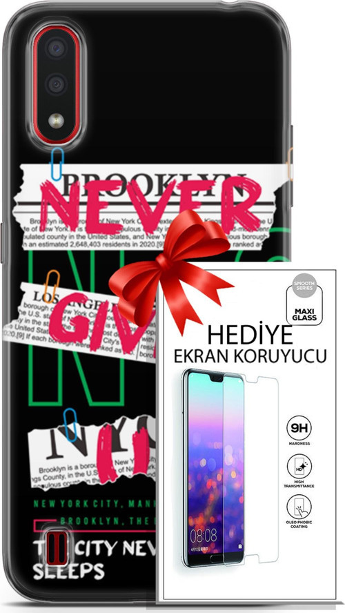Samsung Galaxy A01 Kılıf Orijinal Seri Punky 21 Never Give Up Darbe Önleyici Kapak + Ön Ekran Koruyucu