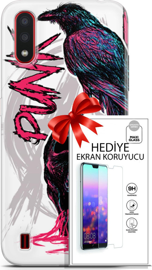Samsung Galaxy A01 Kılıf Orijinal Seri Punky 03 Karga İskelet Arka Kapak + Ekran Koruyucu