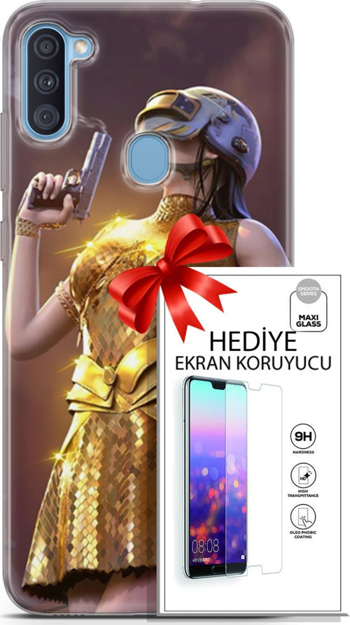 Samsung Galaxy A11 Kılıf Orijinal Seri Pubg 21 Anna Darbe Önleyici Kapak + Ön Ekran Koruyucu