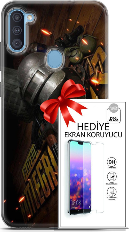 Samsung Galaxy A11 Kılıf Orijinal Seri Pubg 18 Tabela Parlak Kılıf + Ekran Koruyucu Full Korumake