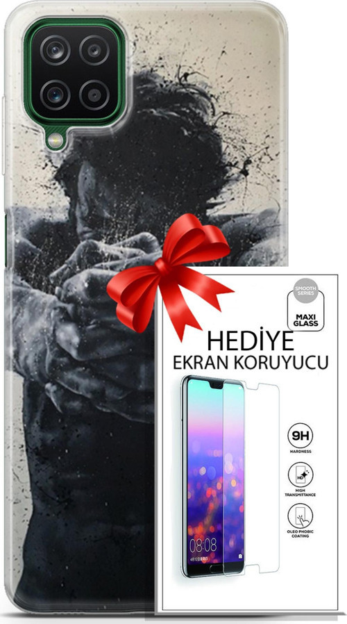 Samsung Galaxy A12 Kılıf Orijinal Seri Soul 28 Yumruk İz Bırakmayan Kılıf + Ön Ekran Koruyucu