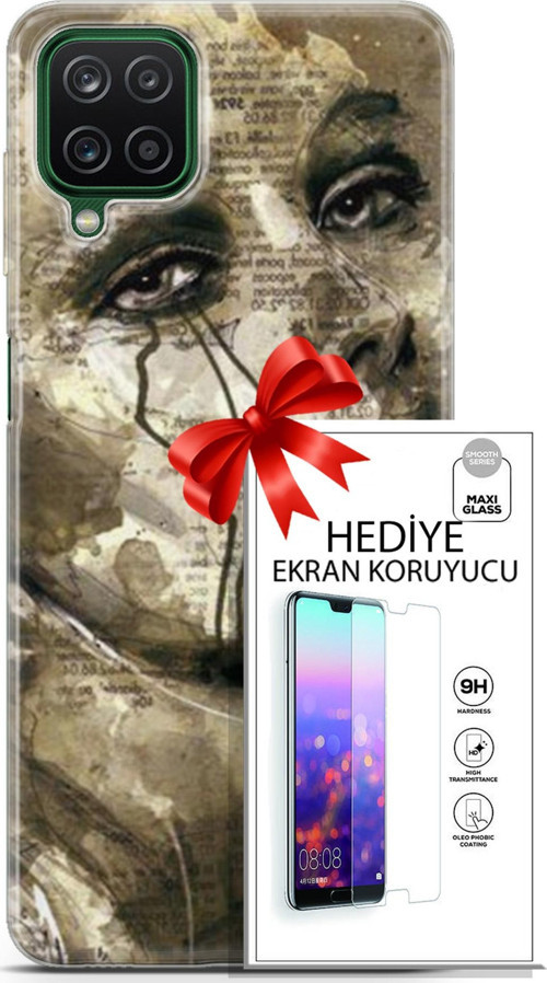 Samsung Galaxy A12 Kılıf Orijinal Seri Soul 17 Ağlayan Yüz Yumuşak Kılıf + Ekran Koruyucu