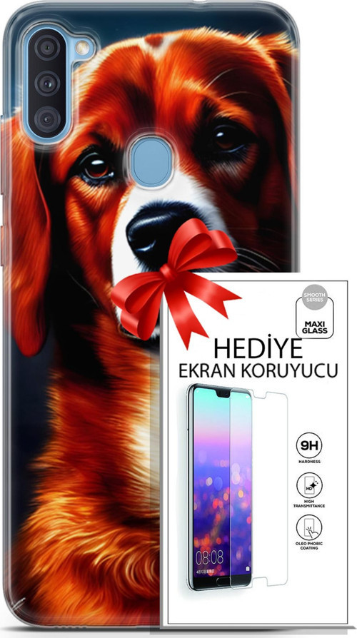 Samsung Galaxy A11 Kılıf Orijinal Seri Dogs 21 Spaniel Darbe Önleyici Kapak + Ön Ekran Koruyucu