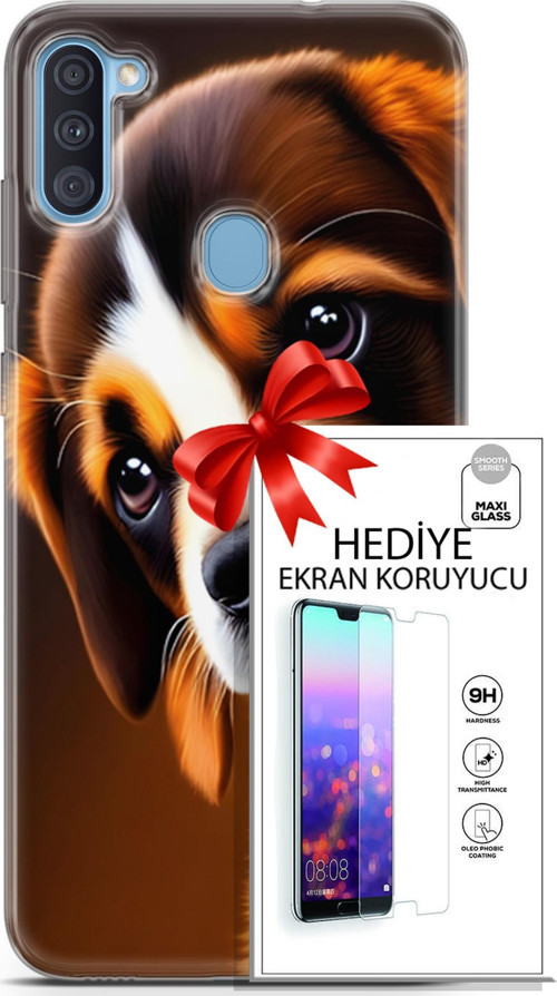 Samsung Galaxy A11 Kılıf Orijinal Seri Dogs 05 Üzgün Yavru Koruma Kılıfı + Ekran Koruyucu