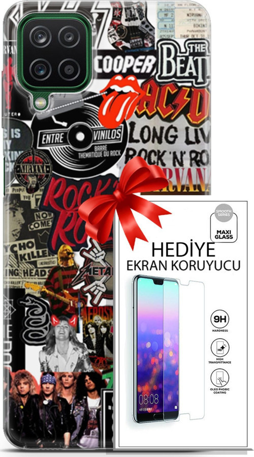 Samsung Galaxy A12 Kılıf Orijinal Seri Punky 30 Rock'N Roll Kenarları Şeffaf Kapak Ve Ekran Koruyucu