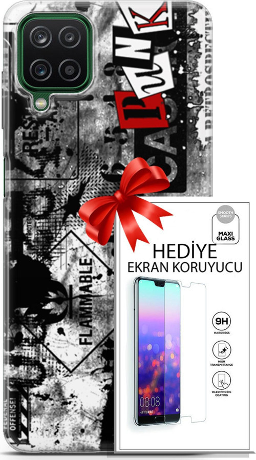 Samsung Galaxy A12 Kılıf Orijinal Seri Punky 26 Retrospective Soft Kapak + Ekran Koruyucu