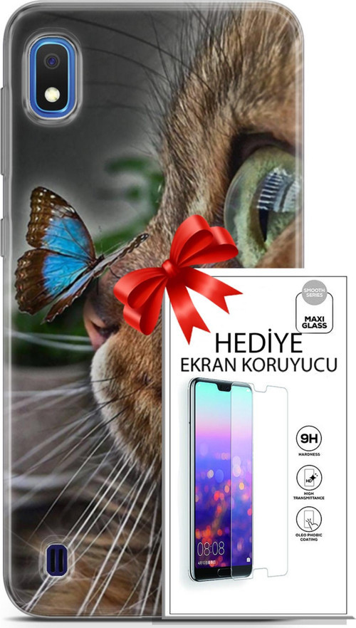 Samsung Galaxy A10 Kılıf Orijinal Seri Scotish-British 12 Munchkin Kelebek Tasarım Kılıf + Ekran Koruyucu