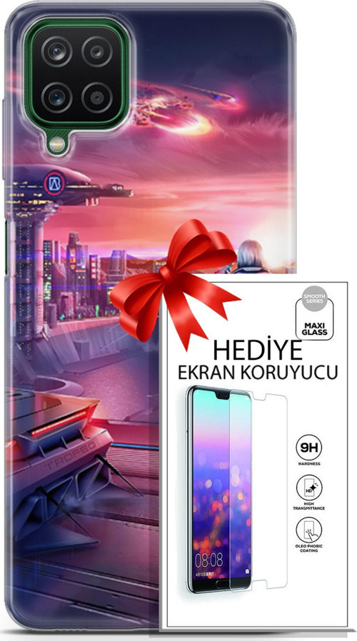 Samsung Galaxy A12 Kılıf Orijinal Seri Cyberpunk 13 Dünya Dışı Case Kapak Ekran Koruyucu