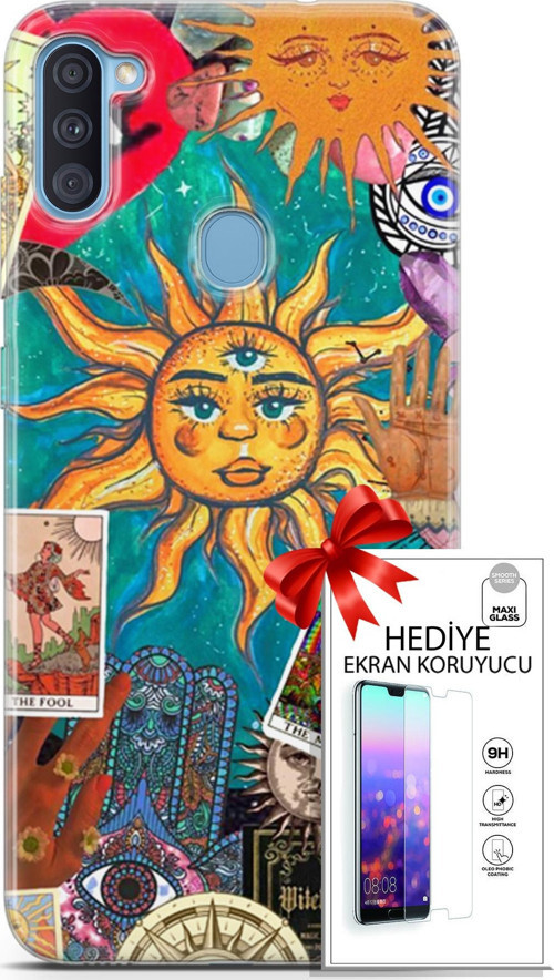 Samsung Galaxy A11 Kılıf Orijinal Seri Bounce 08 Elodie Edwards Baskılı Kılıf + Ekran Koruyucu