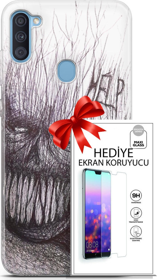 Samsung Galaxy A11 Kılıf Orijinal Seri Soul 29 Şeytan Leke Tutmaz Kapak + Ekran Koruyucu