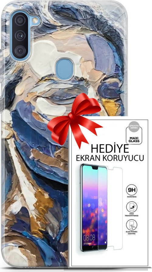 Samsung Galaxy A11 Kılıf Orijinal Seri Soul 06 Mavi Yüz Koruyucu Kapak Ekran Koruyucu