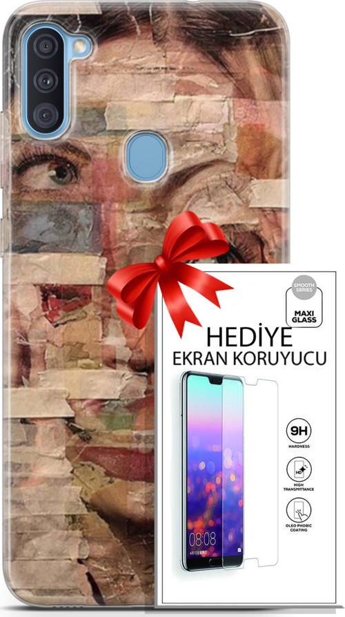 Samsung Galaxy A11 Kılıf Orijinal Seri Soul 20 Yüz Göz Renkli Kılıf Ekran Koruyucu