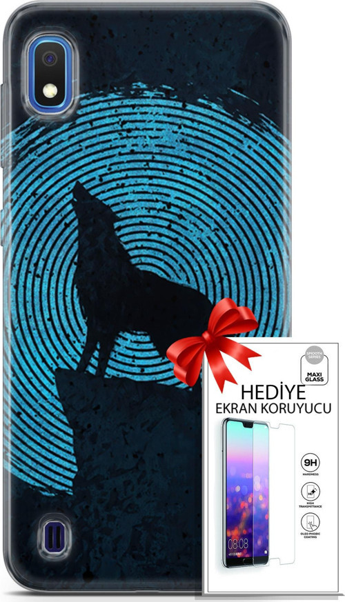 Samsung Galaxy A10 Kılıf Orijinal Seri Algorand 05 Parmak İzi Kurt Koruma Kılıfı + Ekran Koruyucu