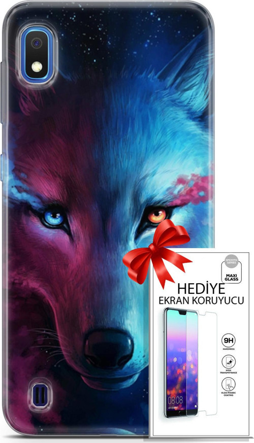 Samsung Galaxy A10 Kılıf Orijinal Seri Cardano 18 Mavi Turuncu Göz Parlak Kılıf + Ekran Koruyucu Ful