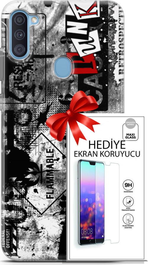 Samsung Galaxy A11 Kılıf Orijinal Seri Punky 26 Retrospective Soft Kapak + Ekran Koruyucu