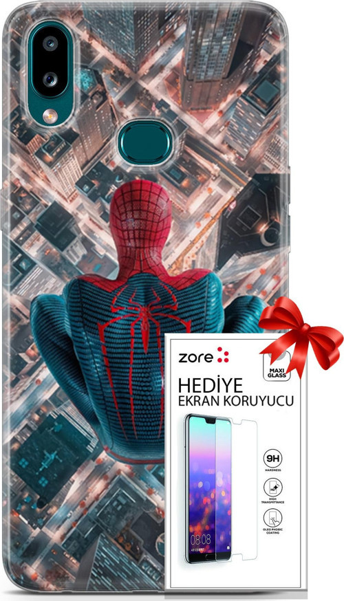 Samsung Galaxy A10S Kılıf Orijinal Seri Supers 07 Spider Man Newyork Desenli Kılıf + Ön Ekran Koruyucu