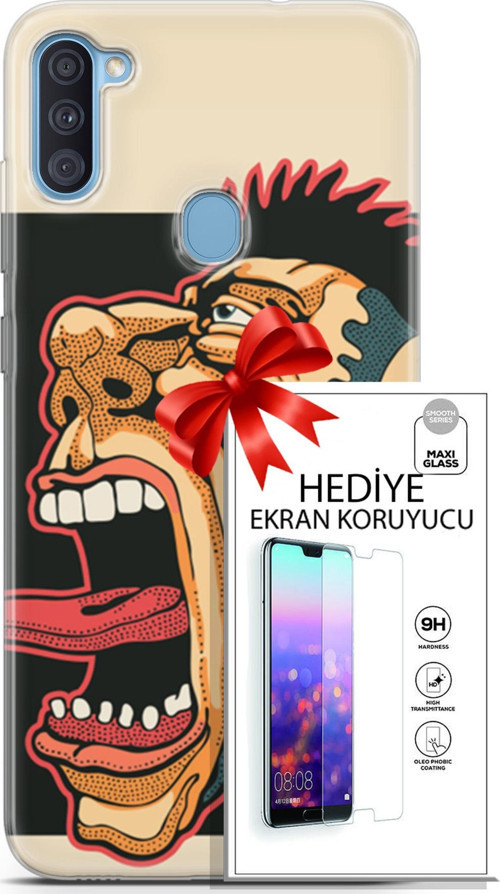 Samsung Galaxy A11 Kılıf Orijinal Seri Punky 11 Maymun 4K Baskılı Kılıf + Ekran Koruyucu Full Koruma