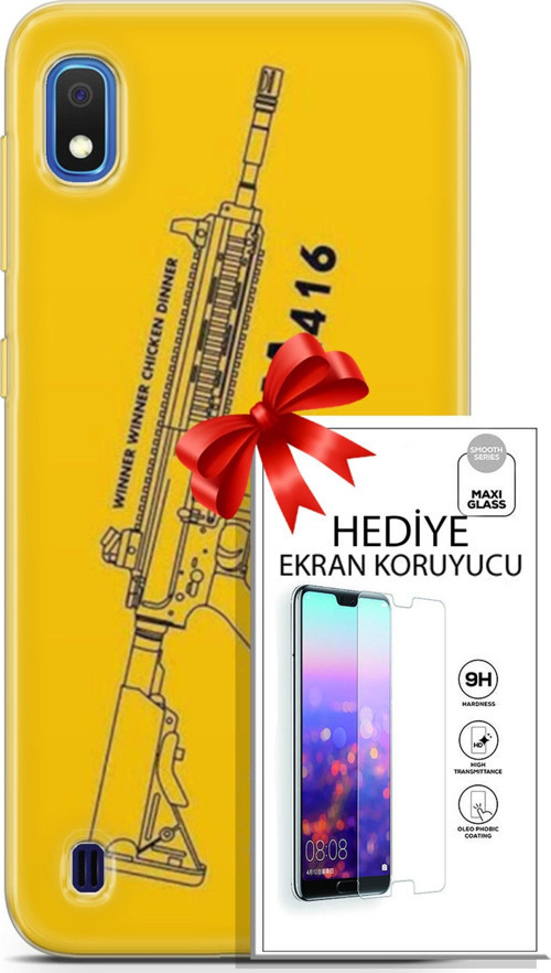 Samsung Galaxy A10 Kılıf Orijinal Seri Pubg 28 M416 İz Bırakmayan Kılıf + Ön Ekran Koruyucu
