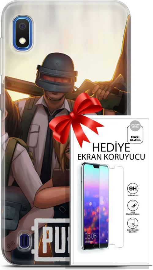 Samsung Galaxy A10 Kılıf Orijinal Seri Pubg 30 Çizgisel Kenarları Şeffaf Kapak Ve Ekran Koruyucu