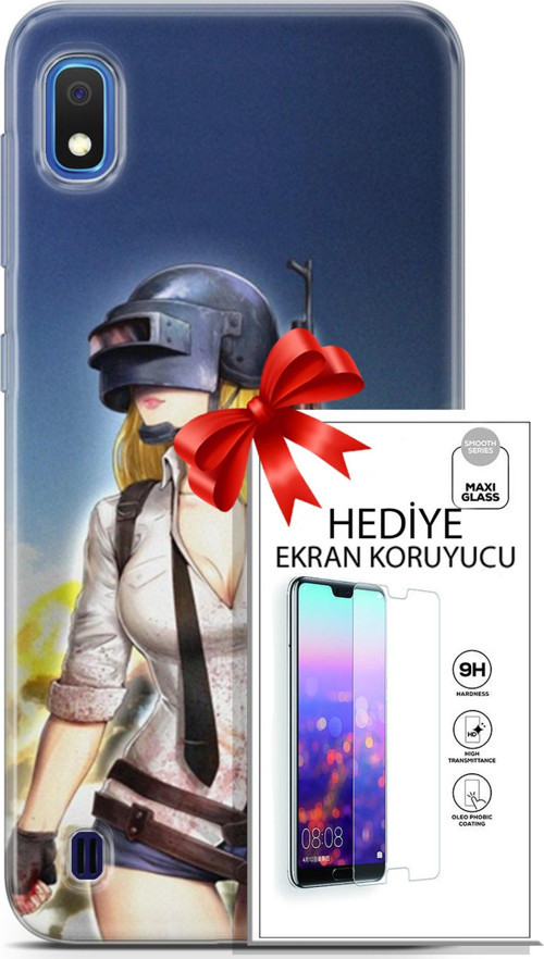 Samsung Galaxy A10 Kılıf Orijinal Seri Pubg 27 Anna Lazer Kesim Silikon Ekran Koruyucu